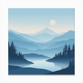 Misty mountains background in blue tone 2 Canvas Print