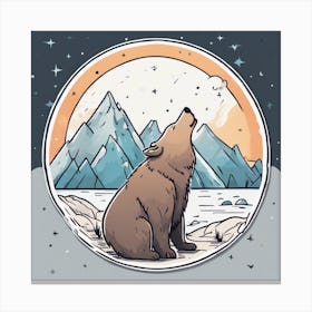 Sticker Art Design, Bear Howling To A Full Moon, Kawaii Illustration, White Background, Flat Colors, Canvas Print