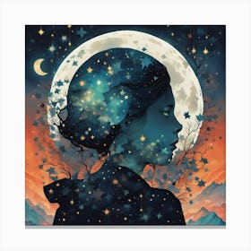 Moon And Stars Canvas Print