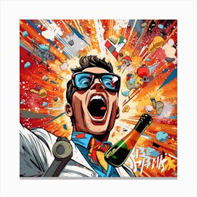Pop Man With A Bottle Of Champagne Canvas Print