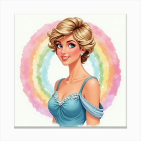 Elegant Princess Diana With A Gentle Smile, Surrounded By Watercolor Rainbows 1 Canvas Print