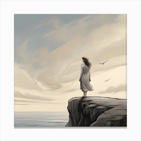 Woman Standing On A Cliff Canvas Print