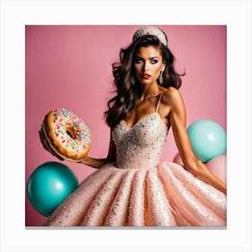 Beautiful Girl Holding A Donut Canvas Print