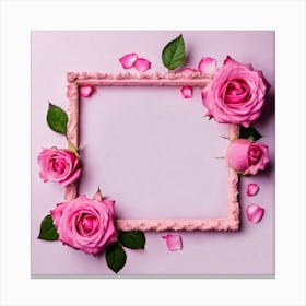 Pink Roses Frame On Pink Background 1 Canvas Print