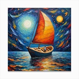 Starry Night Sail - Celestial Seascape Canvas Print | Nautical Wall Art with Vibrant Sunset Colors Canvas Print
