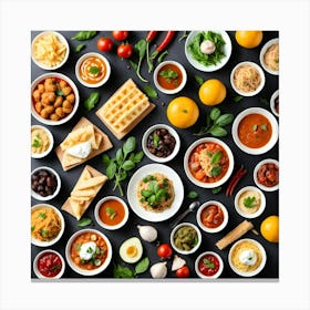 Variety Of Food On A Black Background Canvas Print