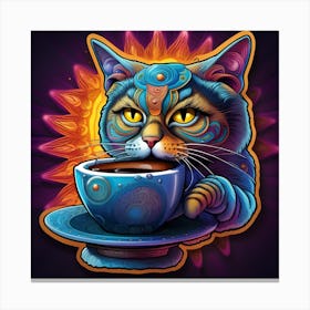 Enlightenment, Cat With A Cup Of Coffee, psychedelic Canvas Print
