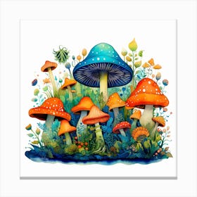 Mushrooms In The Forest 12 Canvas Print