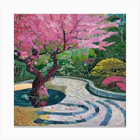 Japanese Zen Garden in Spring Series. Style of David Hockney 1 Canvas Print