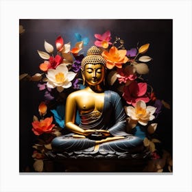 Buddha Statue With wonderful pleasing Flowers Canvas Print