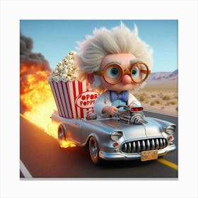 Scientist Driving A Car With Popcorn 5 Canvas Print