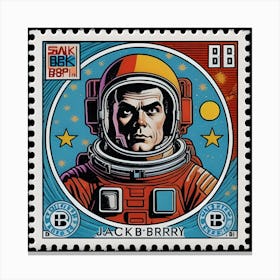 Sci Fi Fantasy Space Man Retro On Stamp Canvas Print