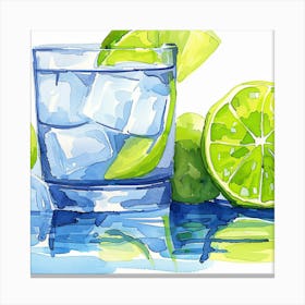 Watercolor Illustration Of A Glass Of Water And Limes Canvas Print