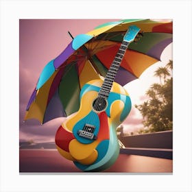 Acoustic Guitar With Umbrella 3 Canvas Print