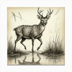 Deer In Water 13 Canvas Print