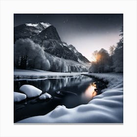 Winter Night In The Mountains Canvas Print