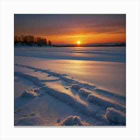 Sunset Over A Frozen Lake 2 Canvas Print