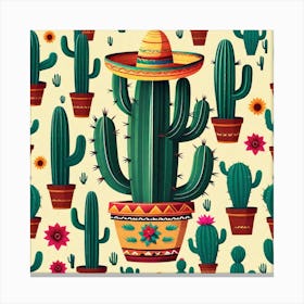 Mexican Cactus Pattern 25 Canvas Print