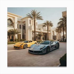 Two Sports Cars In Front Of A House Canvas Print