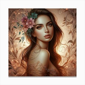 Beautiful Girl With Flowers Canvas Print