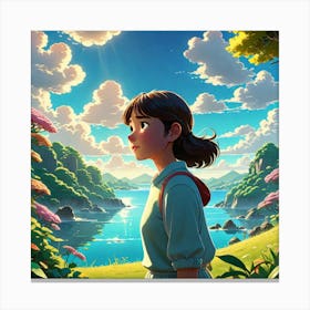 Girl Looking At A Lake Canvas Print