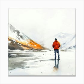 Man Looking At Snowy Mountains Canvas Print