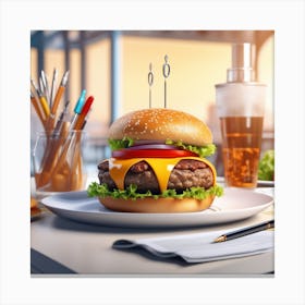 Hamburger On A Plate 163 Canvas Print