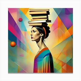 Modern Art: Woman with Books in Abstract Harmony Canvas Print