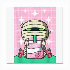 Mummy Halloween Strawberry Milk Carton Kawaii Anime Canvas Print