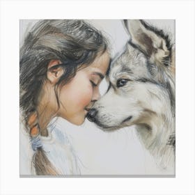 Girl And A Wolf Canvas Print