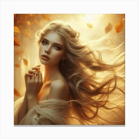 Beautiful Woman In Autumn Forest 1 Canvas Print