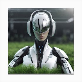 Futuristic Woman In Grass Canvas Print