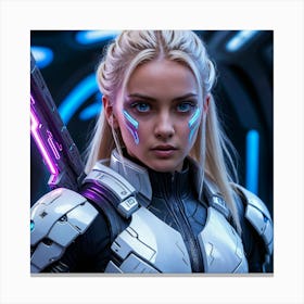 Futuristic Woman Holding A Gun Canvas Print