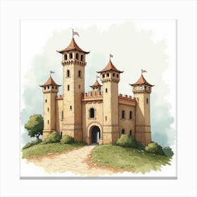 Spanish Castle Ruins Depicted In Soft Watercolor Textures Canvas Print