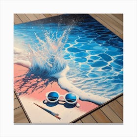 Summer and Poolside - Realistic Painting of a Beach Scene Inspired by David Hockney Canvas Print