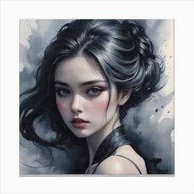 Portrait Of A Girl With Black Hair Canvas Print