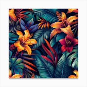 Tropical Leaves Seamless Pattern 21 Canvas Print