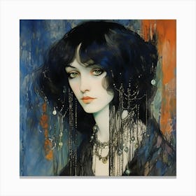 Woman With Black Hair Canvas Print