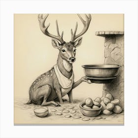 Deer With A Bowl Canvas Print