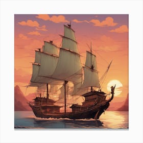An Intricately Designed And Visually Stunning Illustration Of A Traditional Chinese Junk Boat Sailin Canvas Print