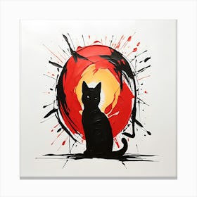 Bold Black Cat Silhouette In The Red Sun Artistic Wall Decor Lienzo