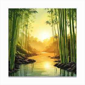 A Stream In A Bamboo Forest At Sun Rise Square Composition 338 Canvas Print