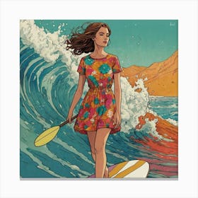 Girl On A Surfboard 1 Canvas Print