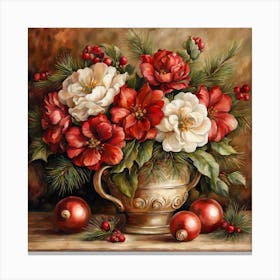Rustic Christman Flowers Painting (23) Canvas Print
