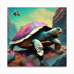 Turtle on the ROck with pop art color design Canvas Print