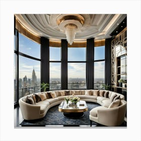 Living Room With City View 1 Canvas Print