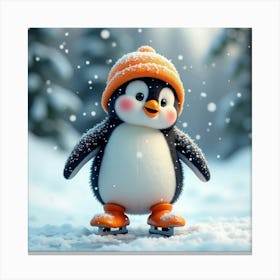 Flux Dev A Charming Penguin Wearing A Bright Orange Helmet And 3 Canvas Print