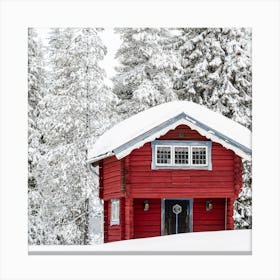 Small Log Cabin In The Snow Canvas Print