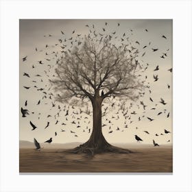 Crows Flying Over Tree Canvas Print