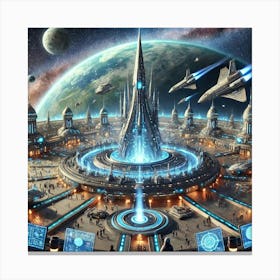 A Futuristic Science Fiction Scene Showcasing A Gr Canvas Print